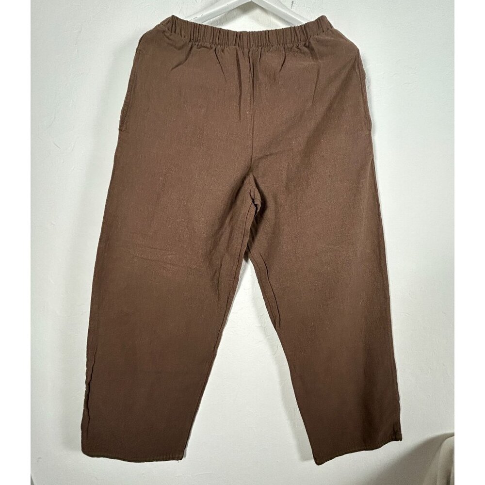 Christy Allen Womens Cotton Flax Basics Crop Pants Medium Brown Casual New $66